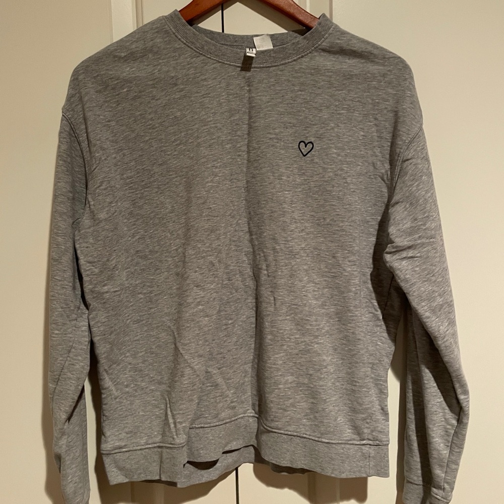 H&M Gray Crewneck Sweater with Heart Detail